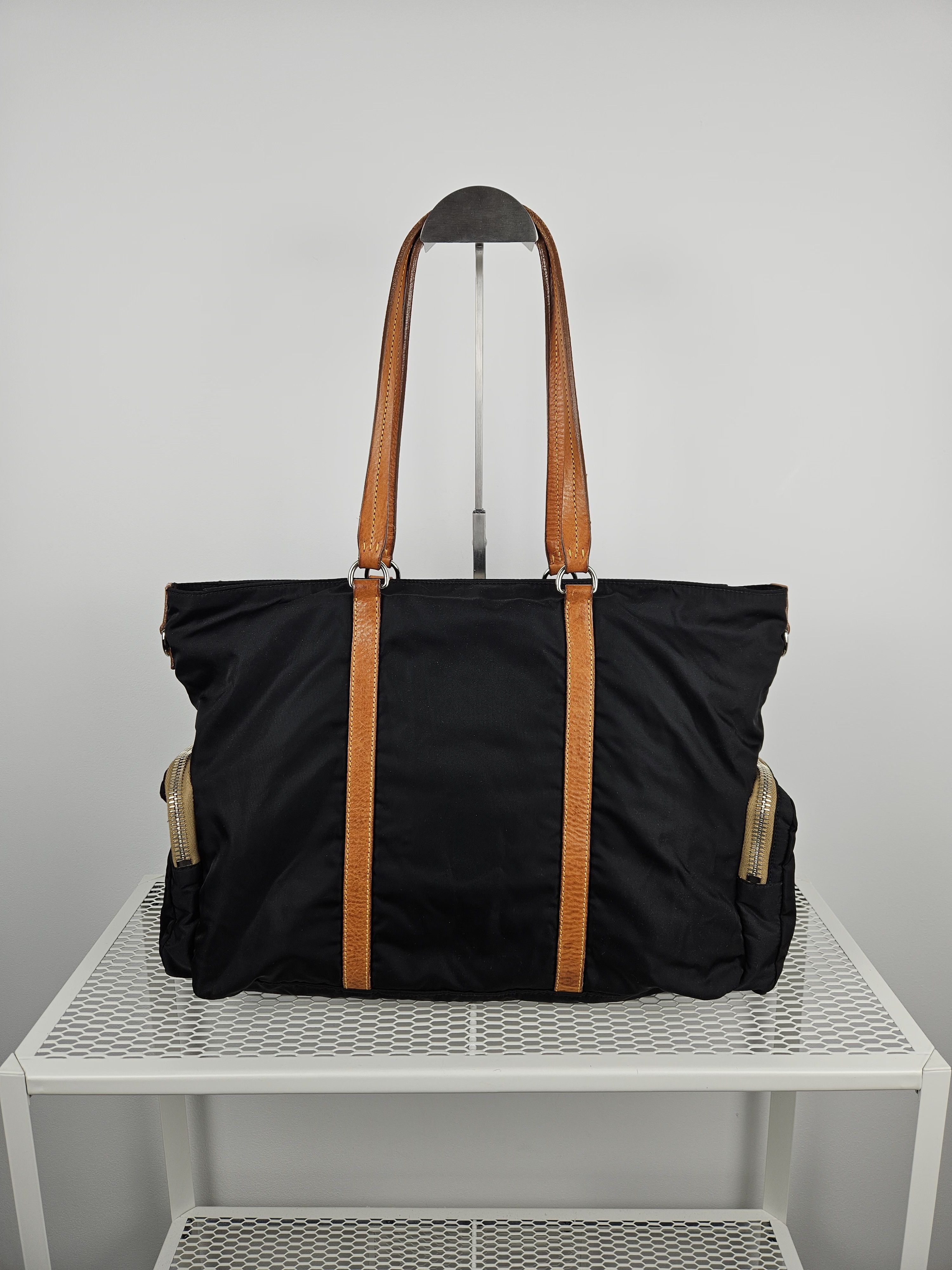 Archive miu miu nylon leather tote bag with cargo pockets