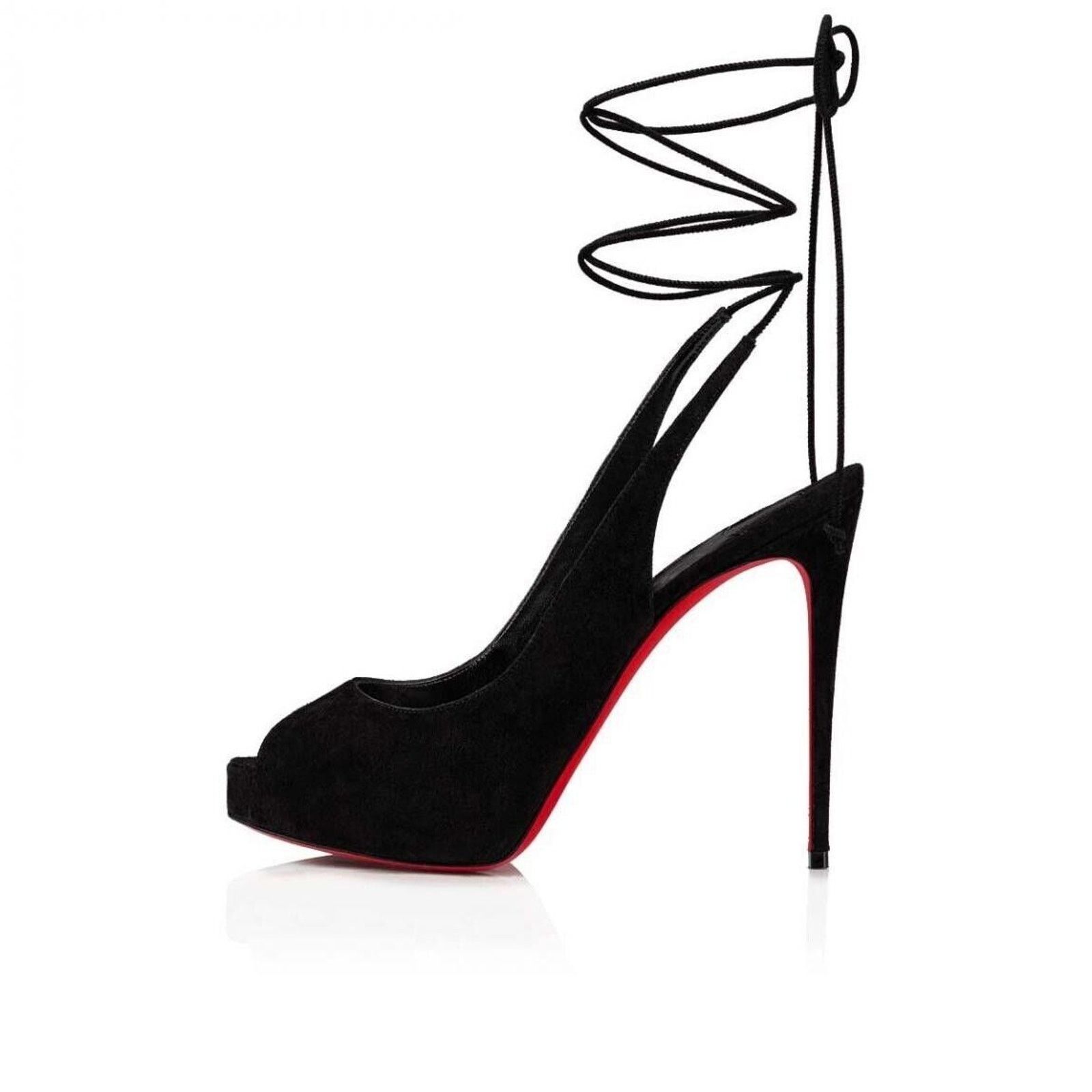 Christian Louboutin Lace Up NVP 120 Black Suede Peep Toe Sandal Heel Pump 38.5 Size US 8.5 / IT 38.5 - 5 Thumbnail
