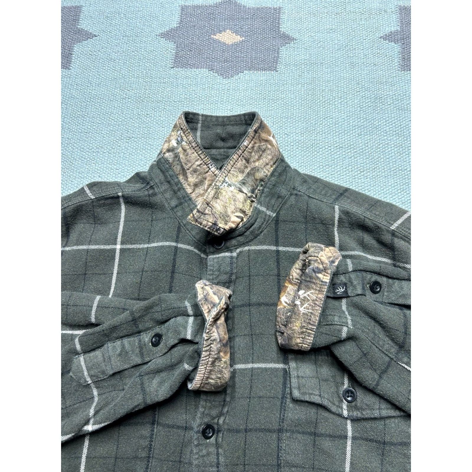 AMO Pladra Long Sleeve Flannel Shirt Heartland Bowhunter Green Plaid Camo Mens Large Size US L / EU 52-54 / 3 - 4 Thumbnail