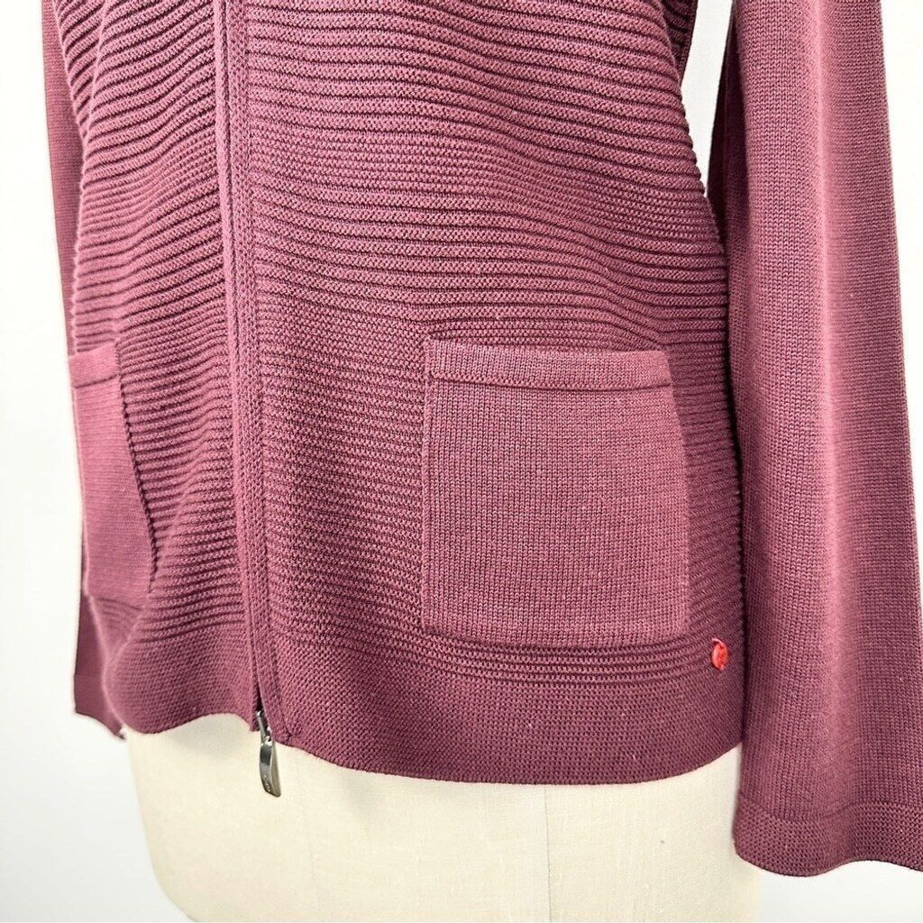 Other Olsen Long Sleeve Mock Neck Full Zip Ribbed Sweater Maroon Size S / US 4 / IT 40 - 4 Thumbnail