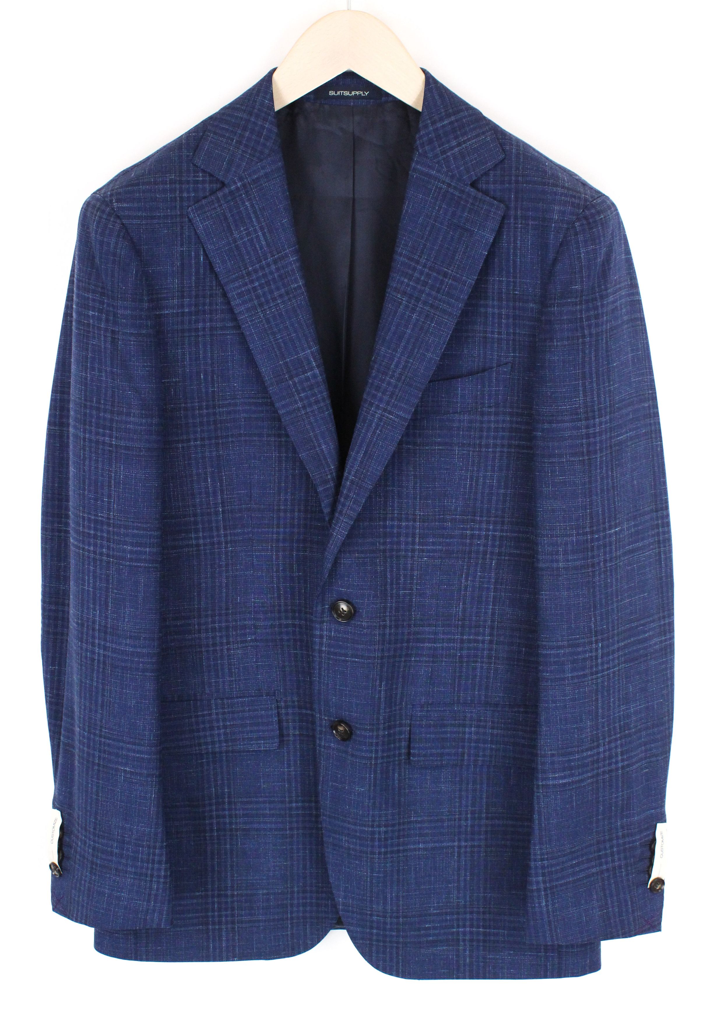 Suitsupply HAVANA UK36R Checked Blue Wool Silk Linen Suit 54809 Size 36R - 2 Thumbnail