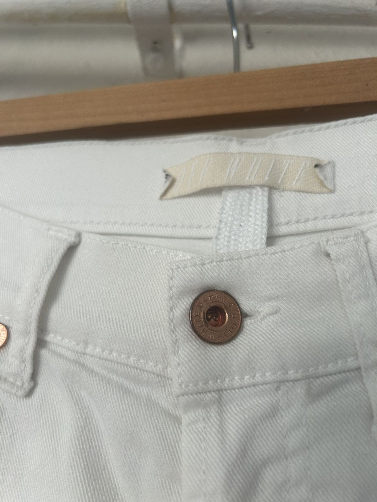 Off-White Destroyed Hem Diagonal Print White Denim Jeans Size US 31 - 10 Thumbnail