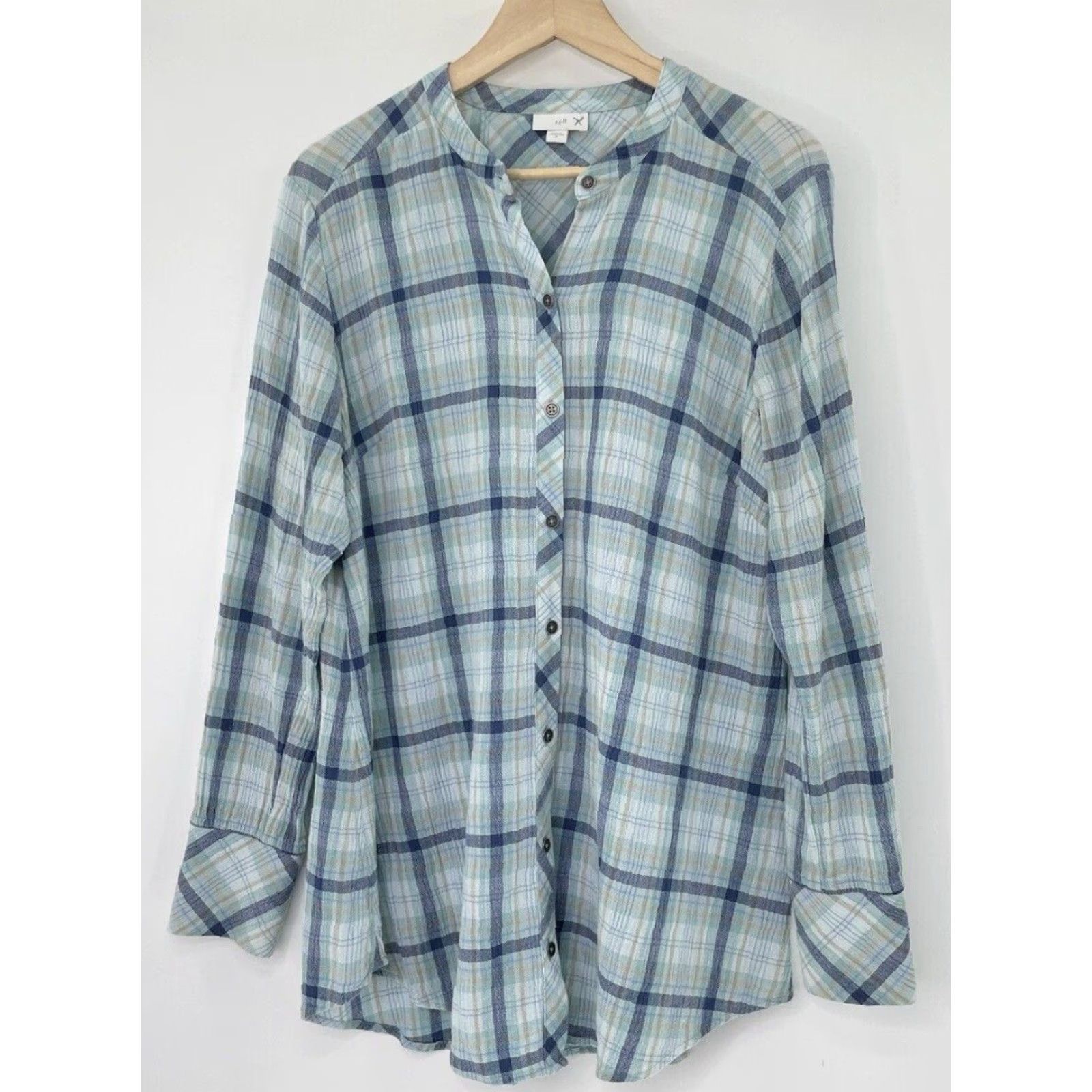 J. Jill VINTAGE? No. J.Jill Blue Plaid Crew Neck Button Front Long Sleeve Tunic M Womens Shirt Size M / US 6-8 / IT 42-44 - 2 Thumbnail