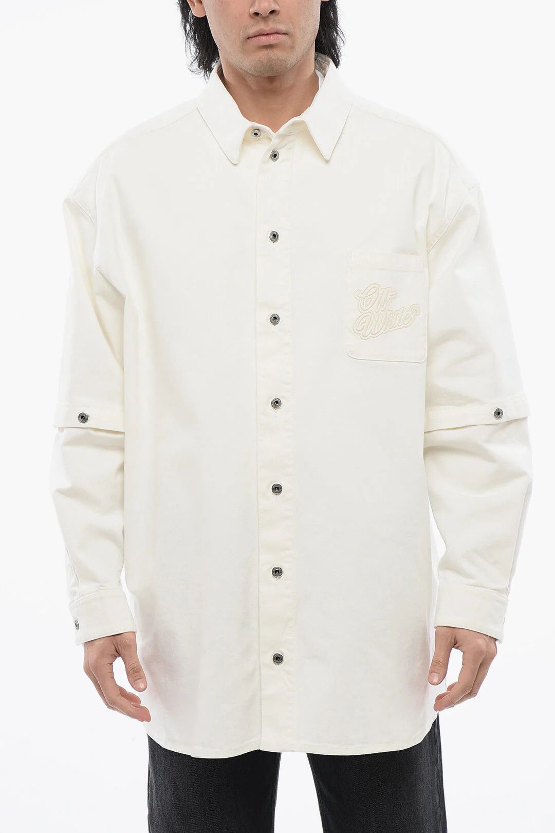 Off-White og1mm0526 Removable Sleeves Denim Shirt in White Size US XS / EU 42 / 0 - 1 Thumbnail