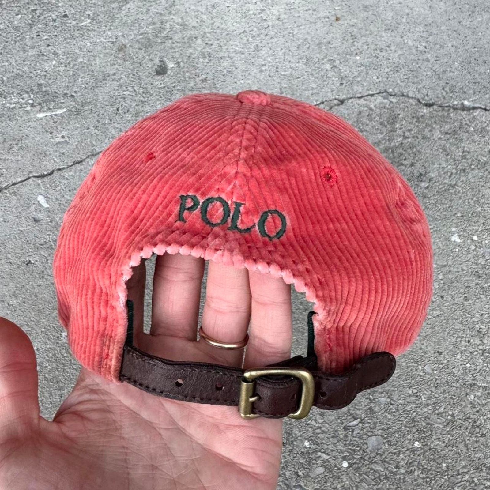 Polo Ralph Lauren 90s Orange Corduroy Polo Ralph Lauren Leather Strapback Cap Size ONE SIZE - 3 Thumbnail