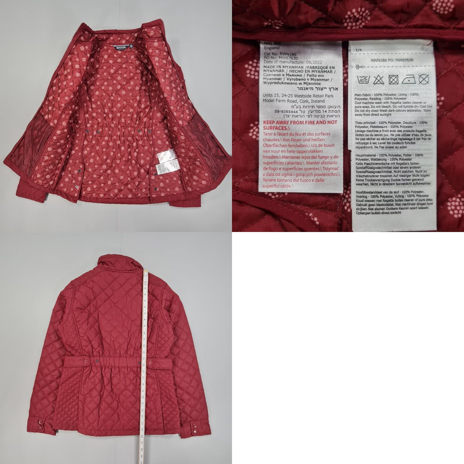 Vintage Regatta Womens Jacket Red Charleigh Quilted Insulated Full Zip 10 UK Size L / US 10 / IT 46 - 8 Thumbnail
