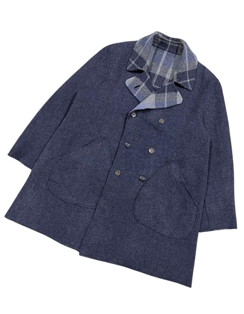 45rpm Vtg💥45rpm Indigo/Tartan Mohair Double Breasted Long Jacket Size US M / EU 48-50 / 2 - 6 Thumbnail