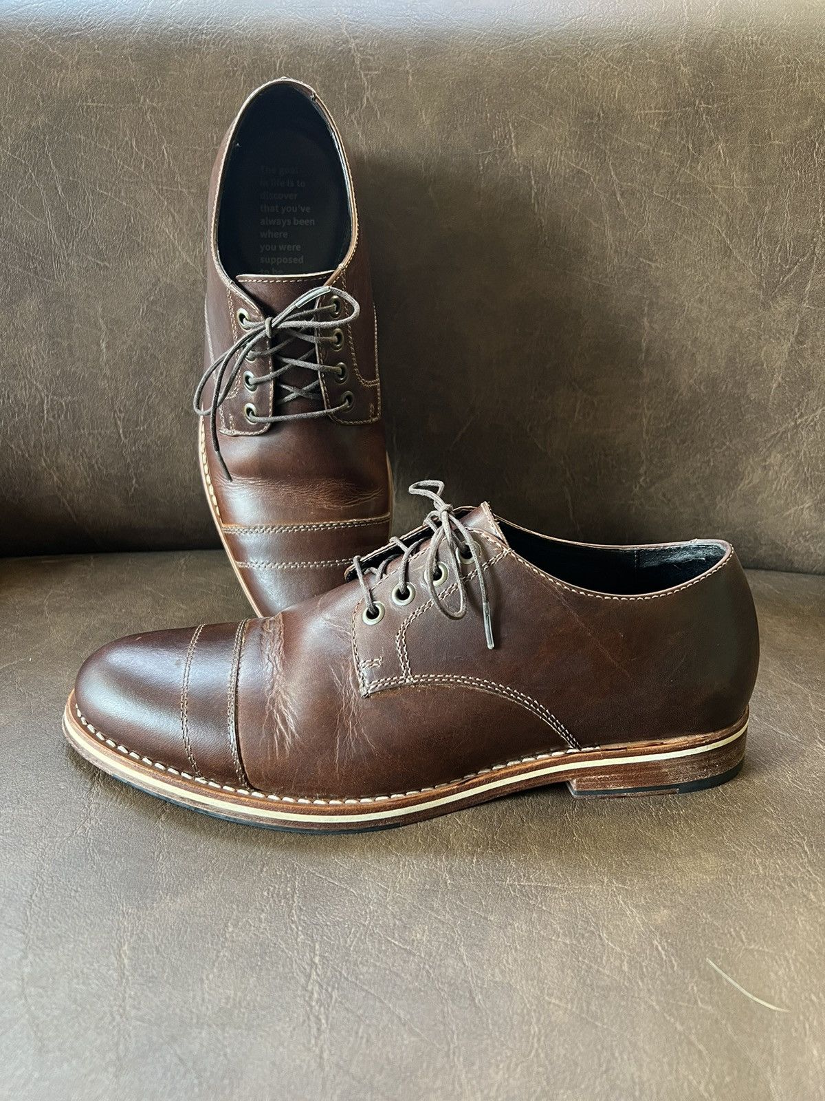 HELM Helm Shoes Bradley cap toe, men’s 9.5 brown/teak color, EUC Size US 9.5 / EU 42-43 - 2 Thumbnail