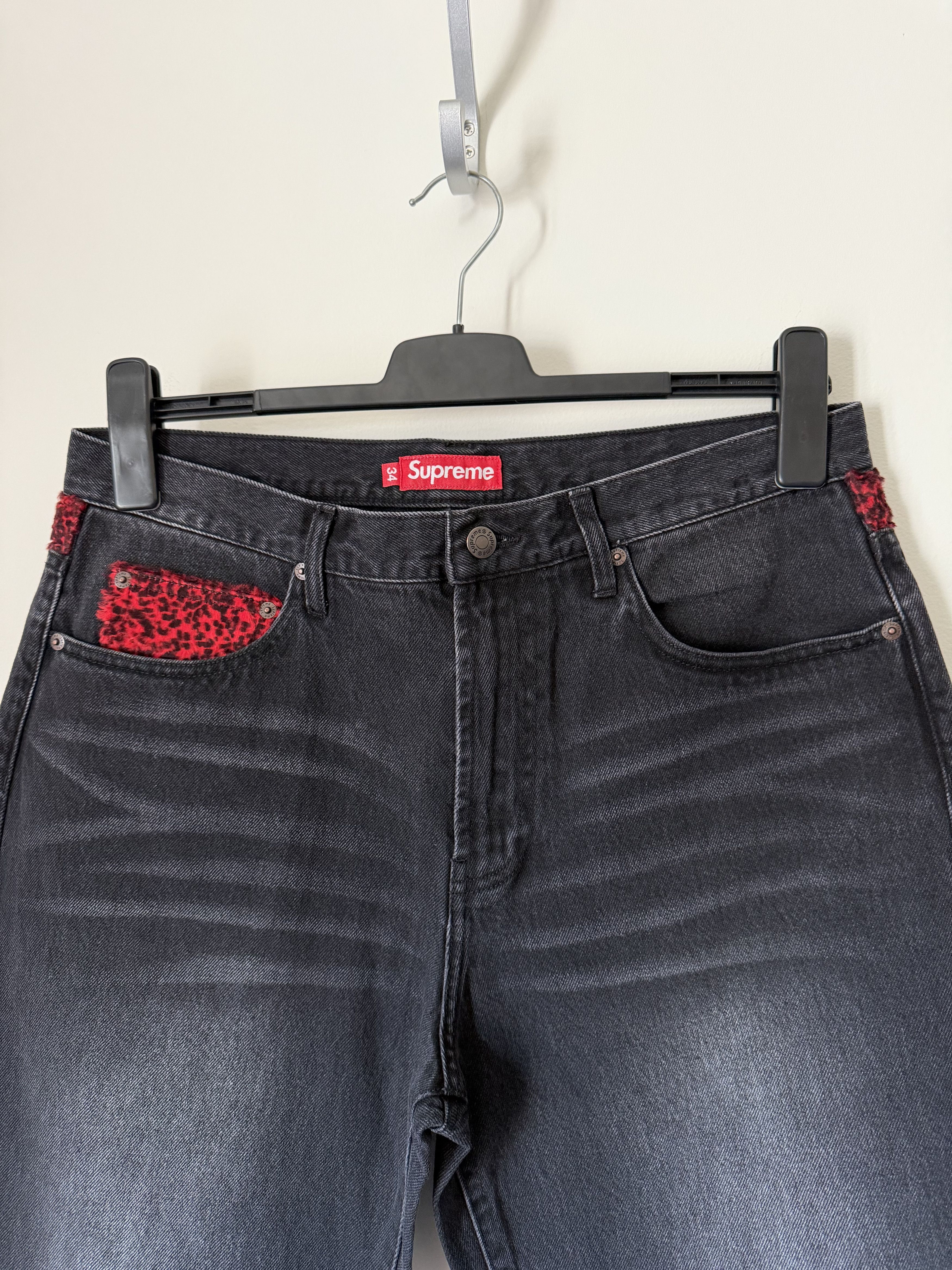 Supreme Supreme Leopard Faux Fur Loose Fit Jeans in Washed Black Size US 34 / EU 50 - 5 Thumbnail