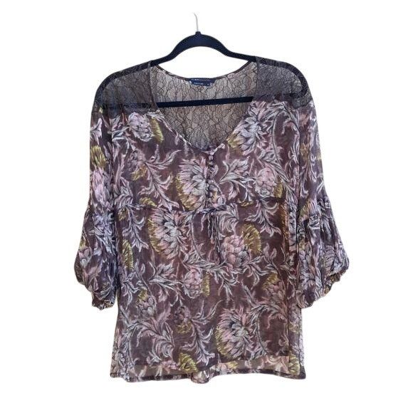Bcbgmaxazria Y2K BCBGMaxAzria Silk Baby Doll Top Blouse Sz S Brown Sheer Size S / US 4 / IT 40 - 6 Thumbnail