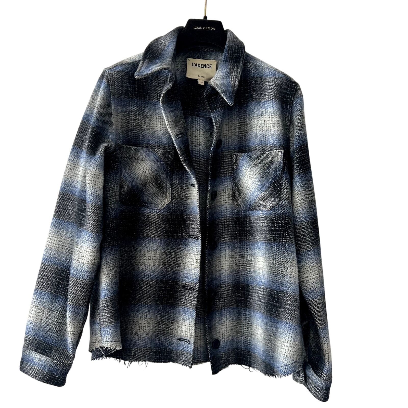 L'AGENCE L'AGENCE Angelica Plaid Shirt Jacket Blue Wool Blend Size L Size L / US 10 / IT 46 - 4 Thumbnail