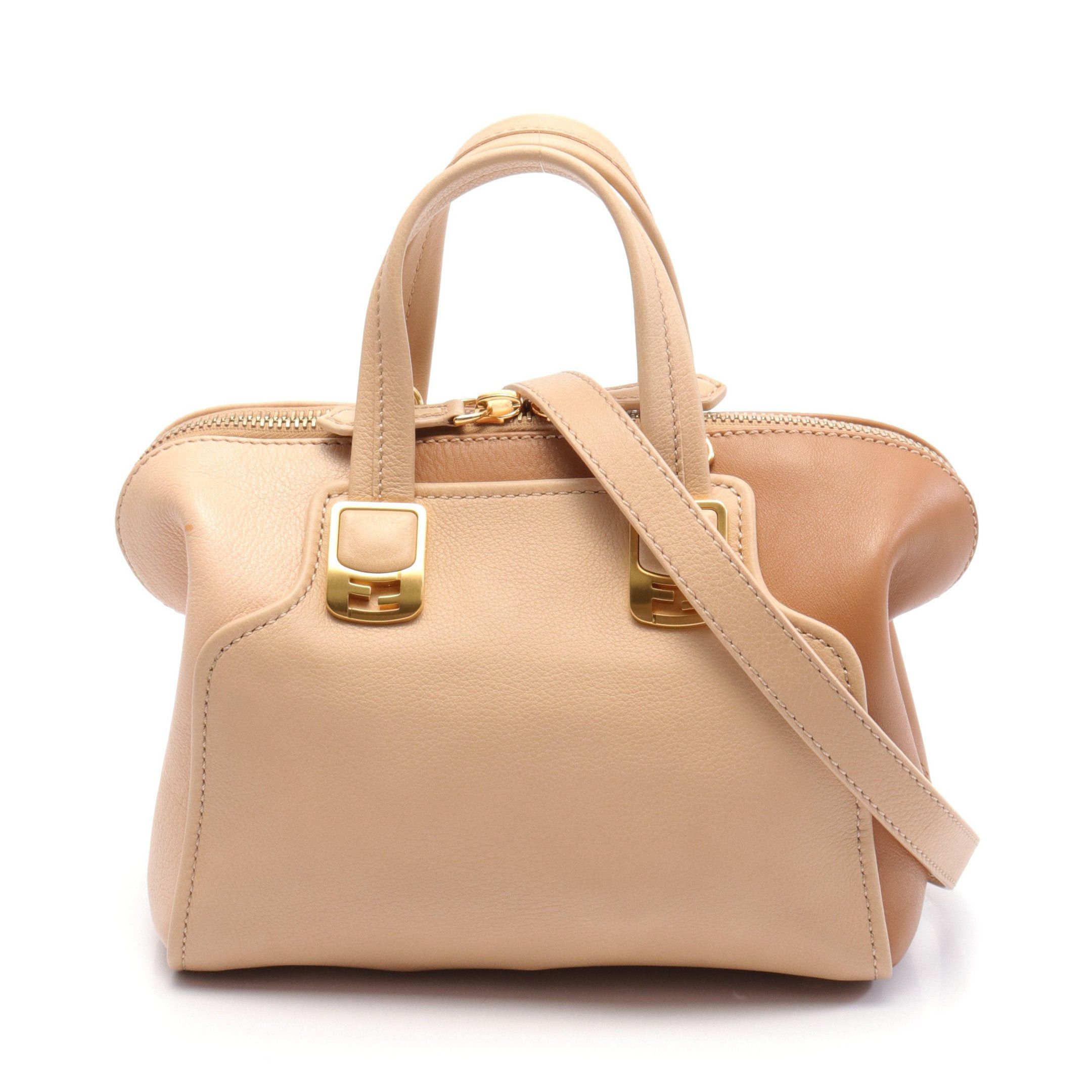 image of Fendi Chameleon Mini Handbag Leather Beige Brown 2Way, Women's
