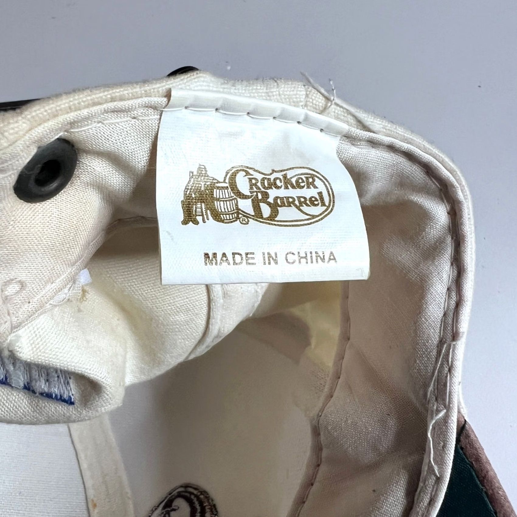 NASCAR VINTAGE Cracker Barrel 500 NASCAR Hat Cream Tan Suede Brim Leather Strap Cap Men One Size Ivory Canvas Adjustable Bre breathable 90s? Size ONE SIZE - 3 Thumbnail