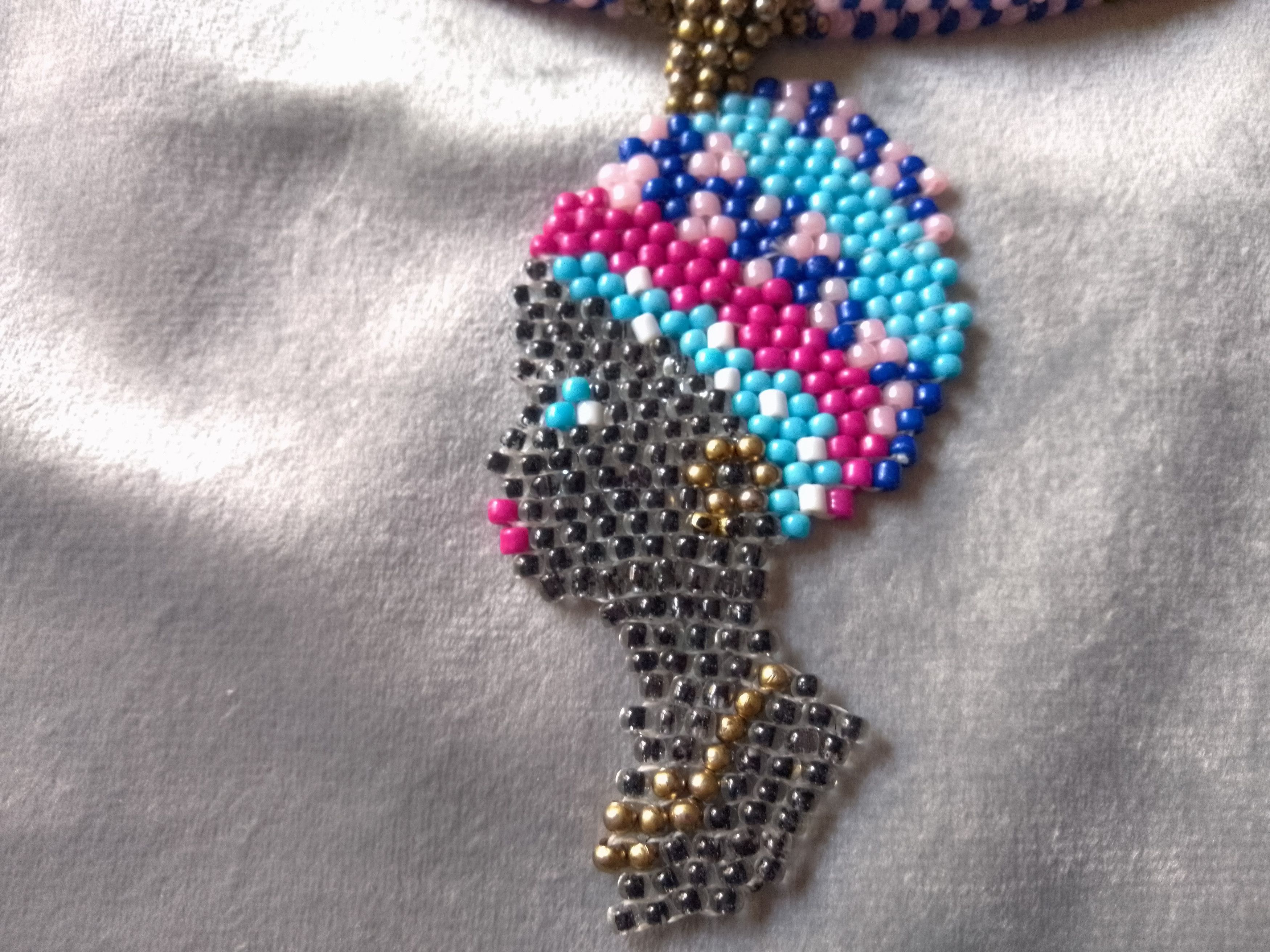Handmade Necklace Pink Blue Ethnic Tribal Pendant African Woman Size ONE SIZE - 2 Thumbnail