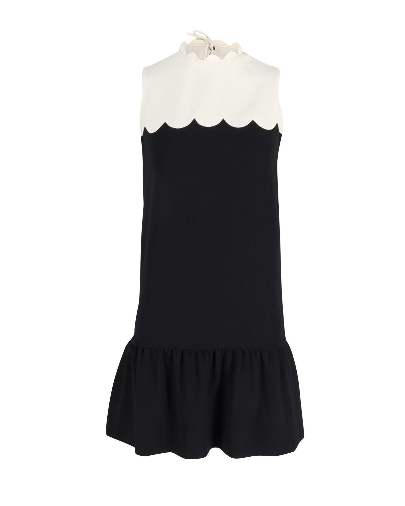 image of Victoria Beckham Scalloped Yoke Flounce Mini Dress In Black Cotton, Women's (Size Small)