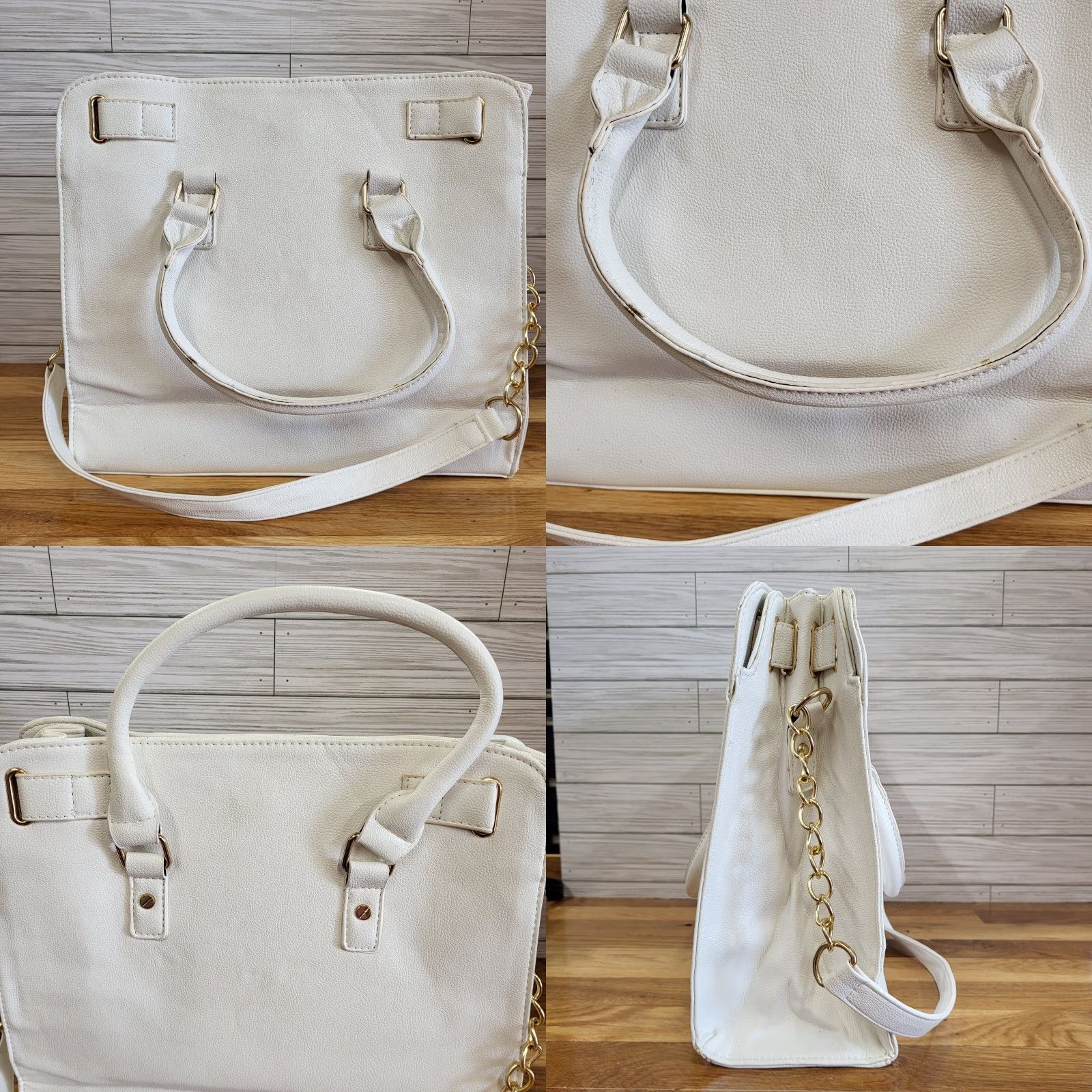 Vintage Michael Kors Hamilton Travel Large White Pebbled Leather Satchel Bag MK Dust Bag Size ONE SIZE - 8 Thumbnail
