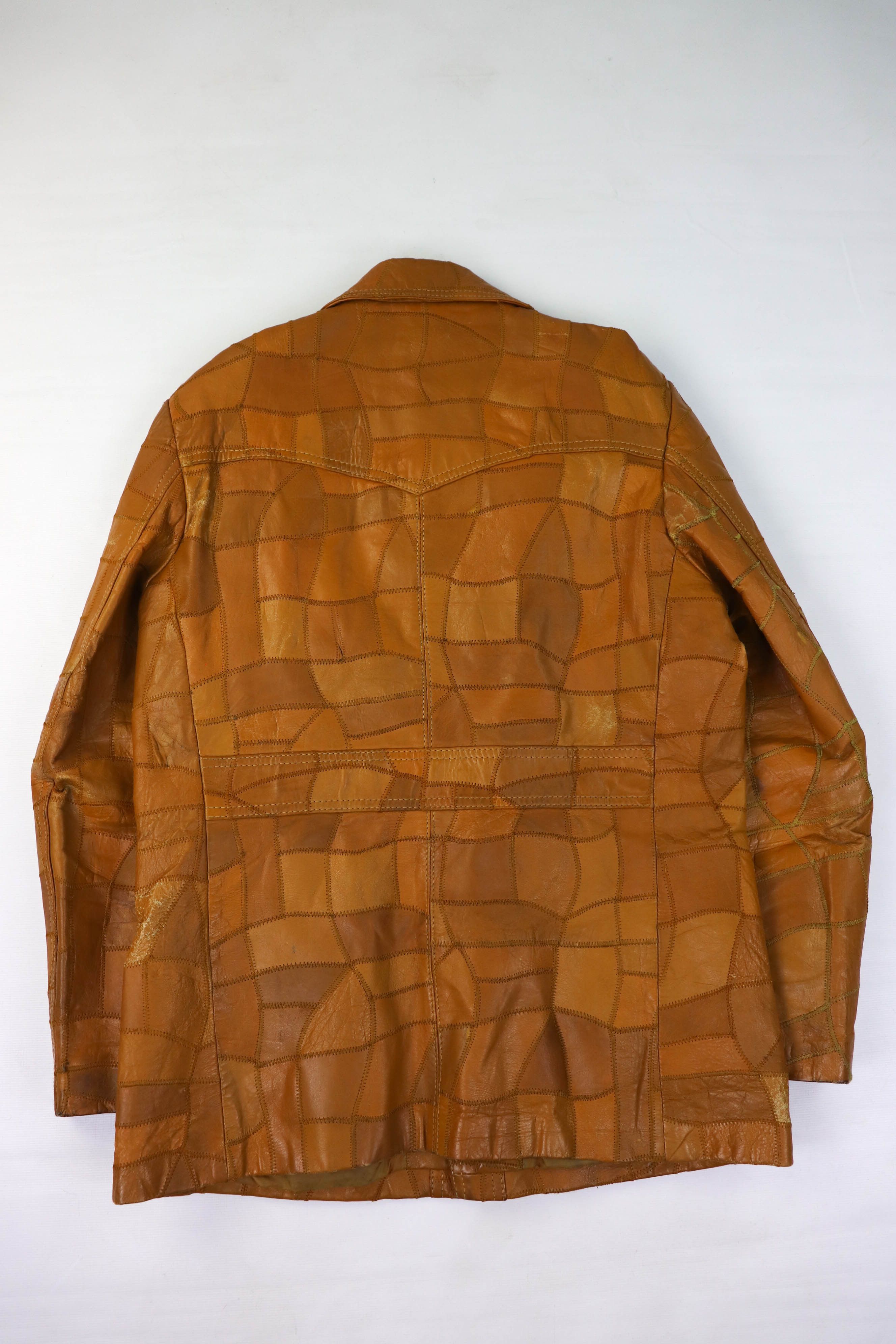 Vintage 70-80s Vintage Korean Caramel Tan Patchwork Leather Jacket Size US L / EU 52-54 / 3 - 4 Thumbnail