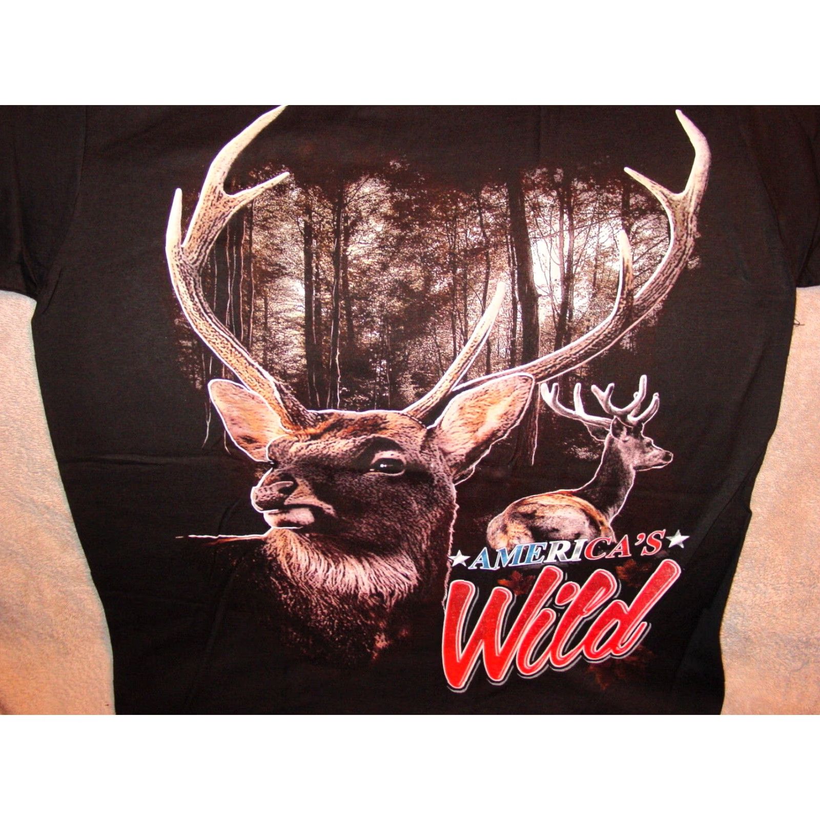 Vintage DEER AMERICA'S WILD OUTDOOR HUNTING T-SHIRT Black Men M Graphic Tee 100% Cotton Short Sleeve Mens Size US M / EU 48-50 / 2 - 2 Thumbnail