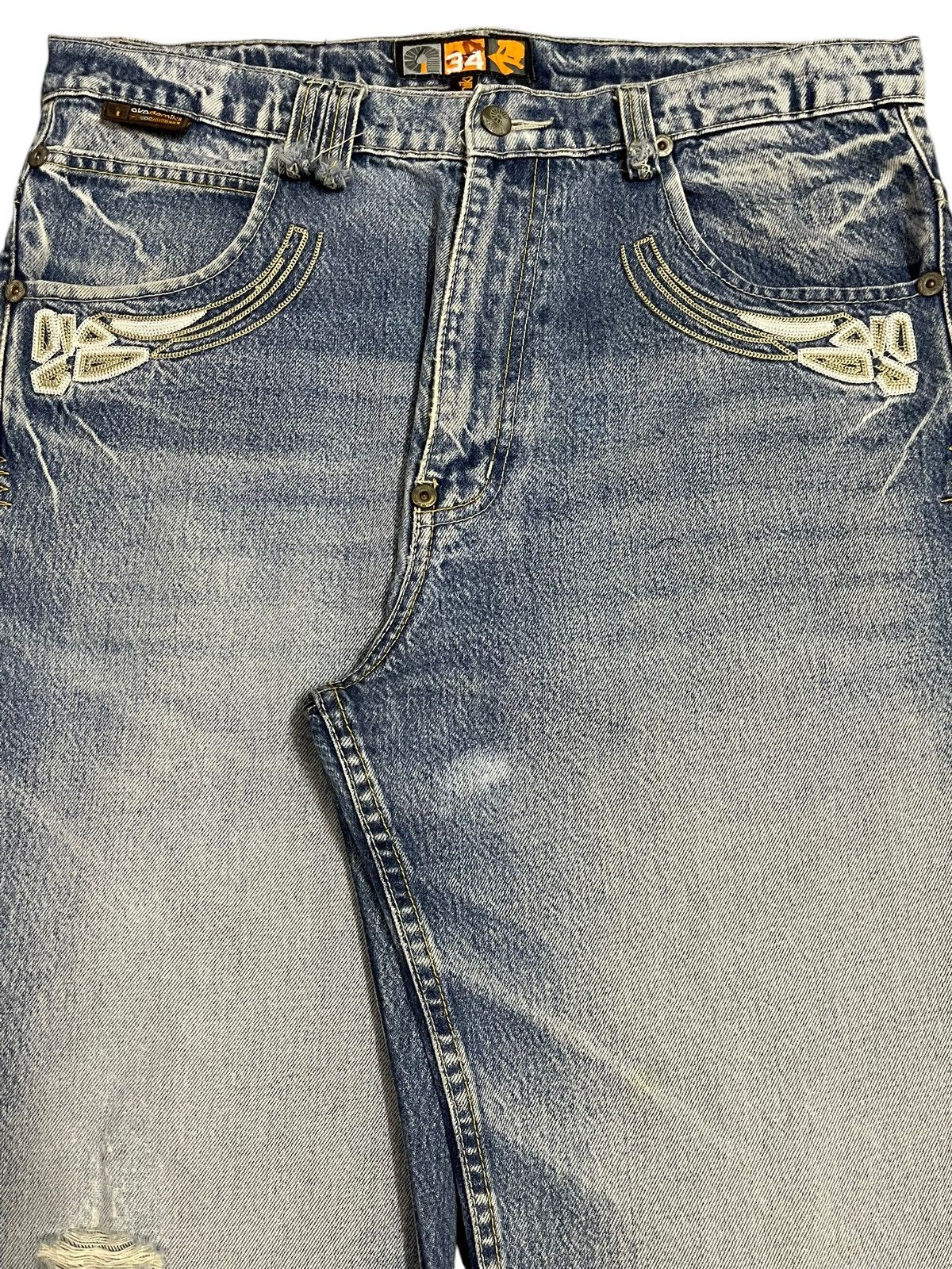 Akademiks Vintage Japanese Akademiks Blue Wash Distress Baggy Jeans Size US 35 - 4 Thumbnail