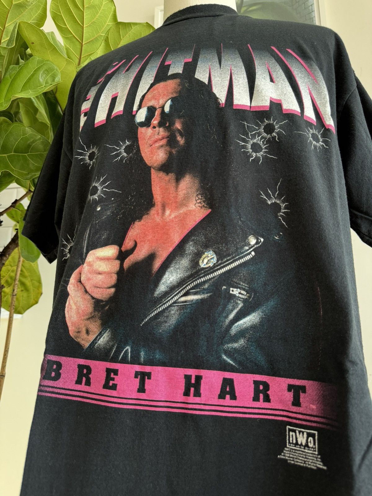 image of Vintage 1998 Brett "the Hitman" Hart Promo Tee Wcw/nwo Wwf in Black, Men's (Size XL)