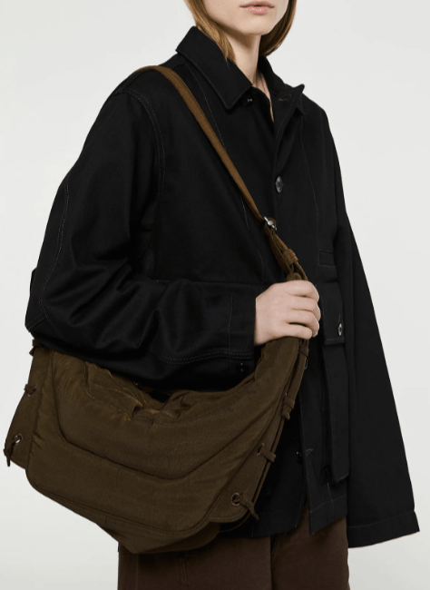Lemaire Soft Game Bag Medium Woven Shoulder Crossbody in Dark Tobacco, Men's