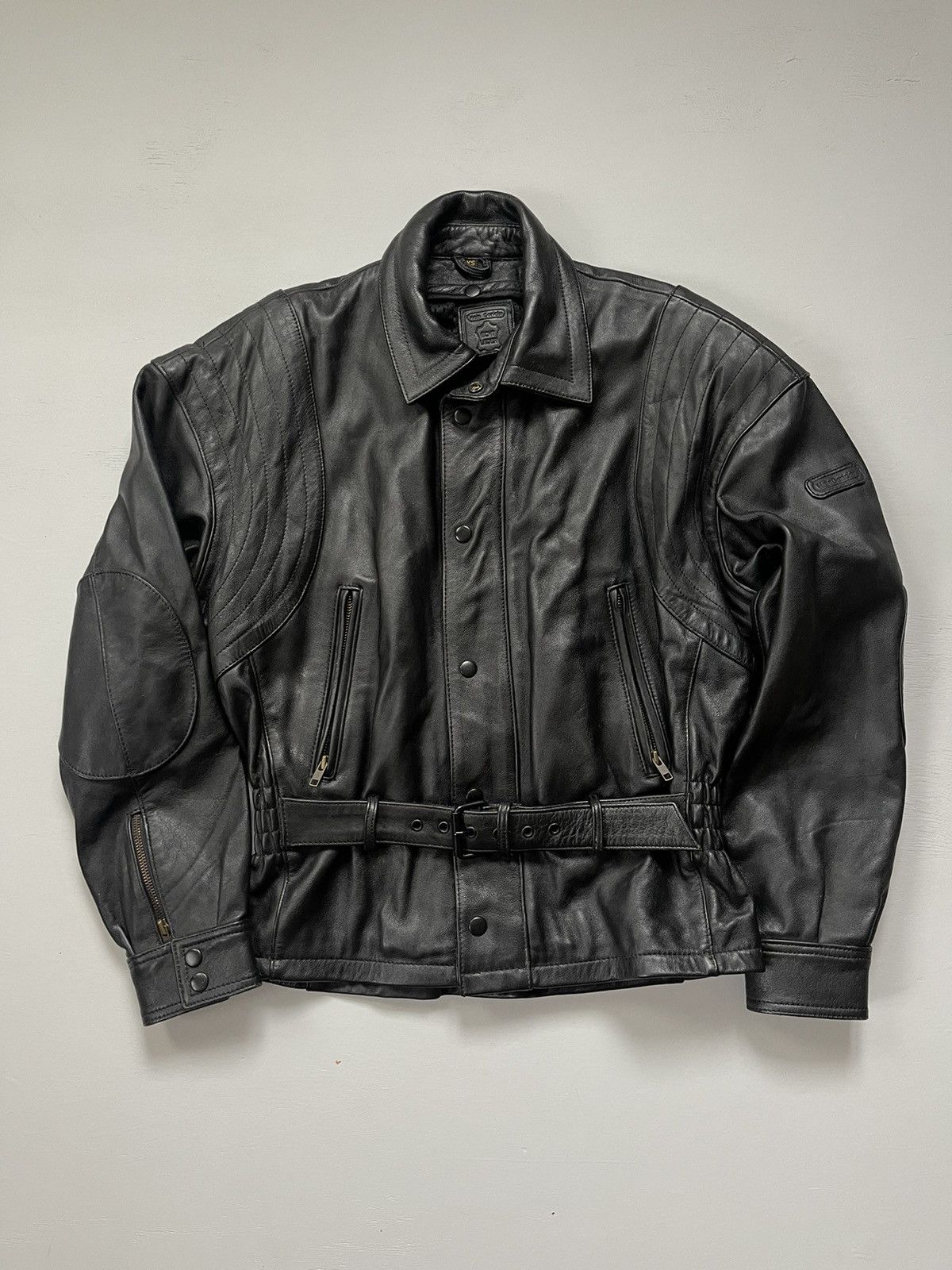 image of 90's Hein Gericke Biker Belted Genuine Leather Jacket in Dark Leather, Men's (Size XS)