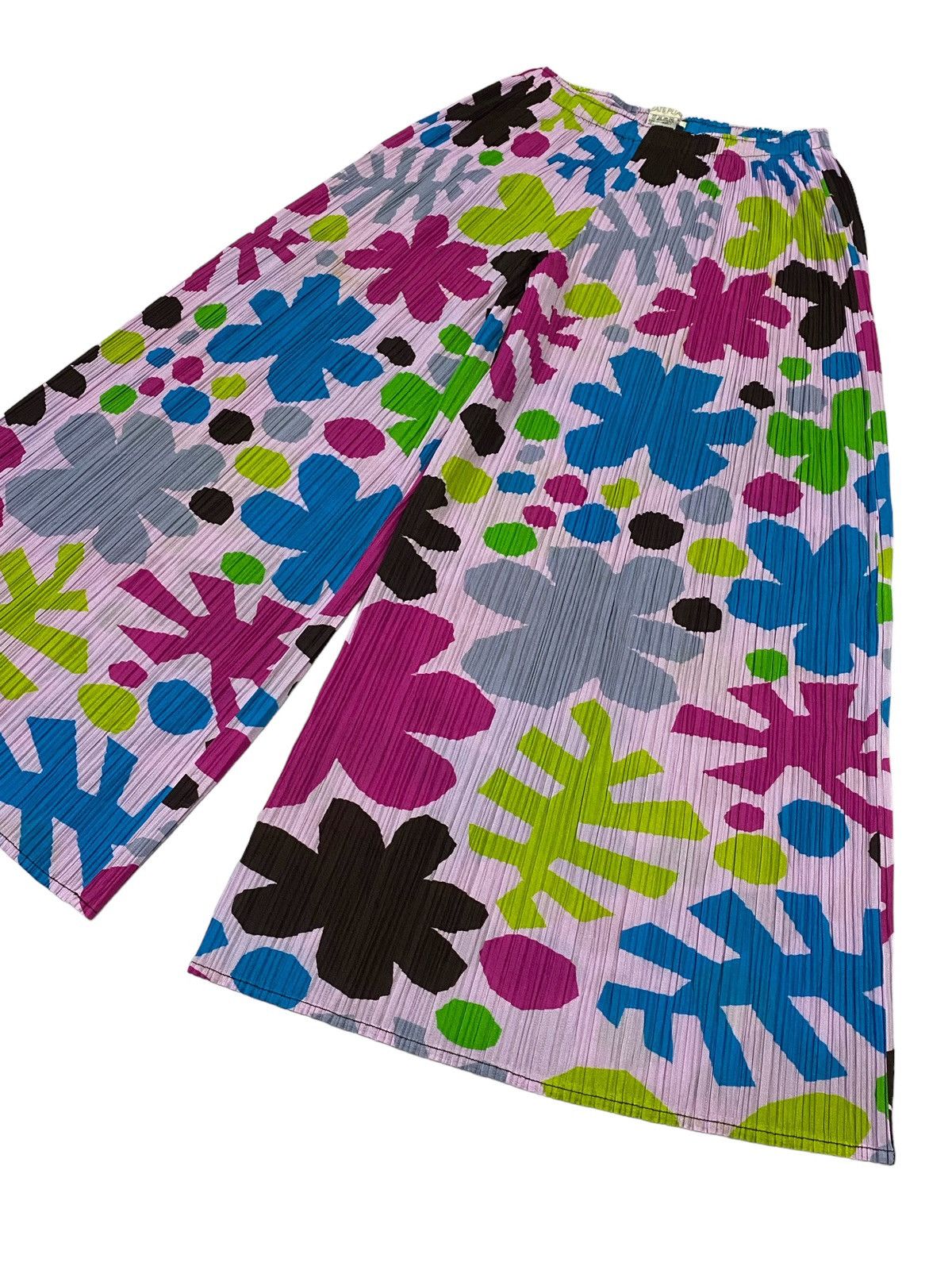 Issey Miyake Pleats Please Pleated Wide-Leg Flower Pattern Pants Size 28" / US 6 / IT 42 - 19 Thumbnail