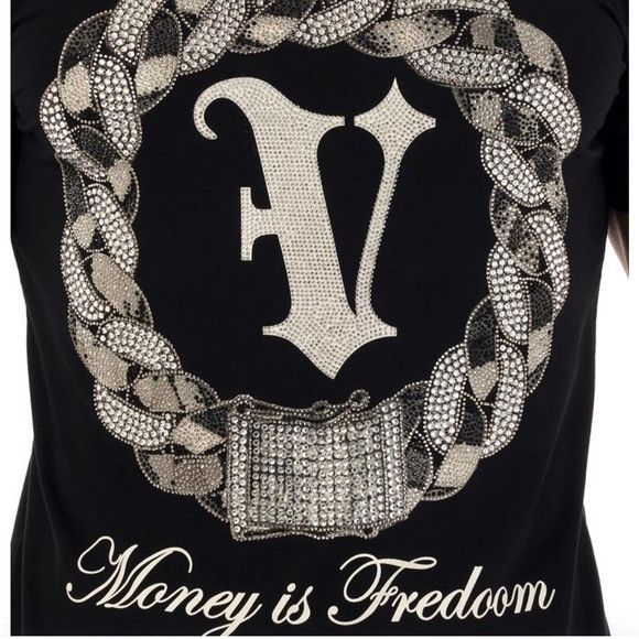 Designer Silver Black Tee George V Designer Brand From Paris Rhinesto Size US L / EU 52-54 / 3 - 2 Thumbnail
