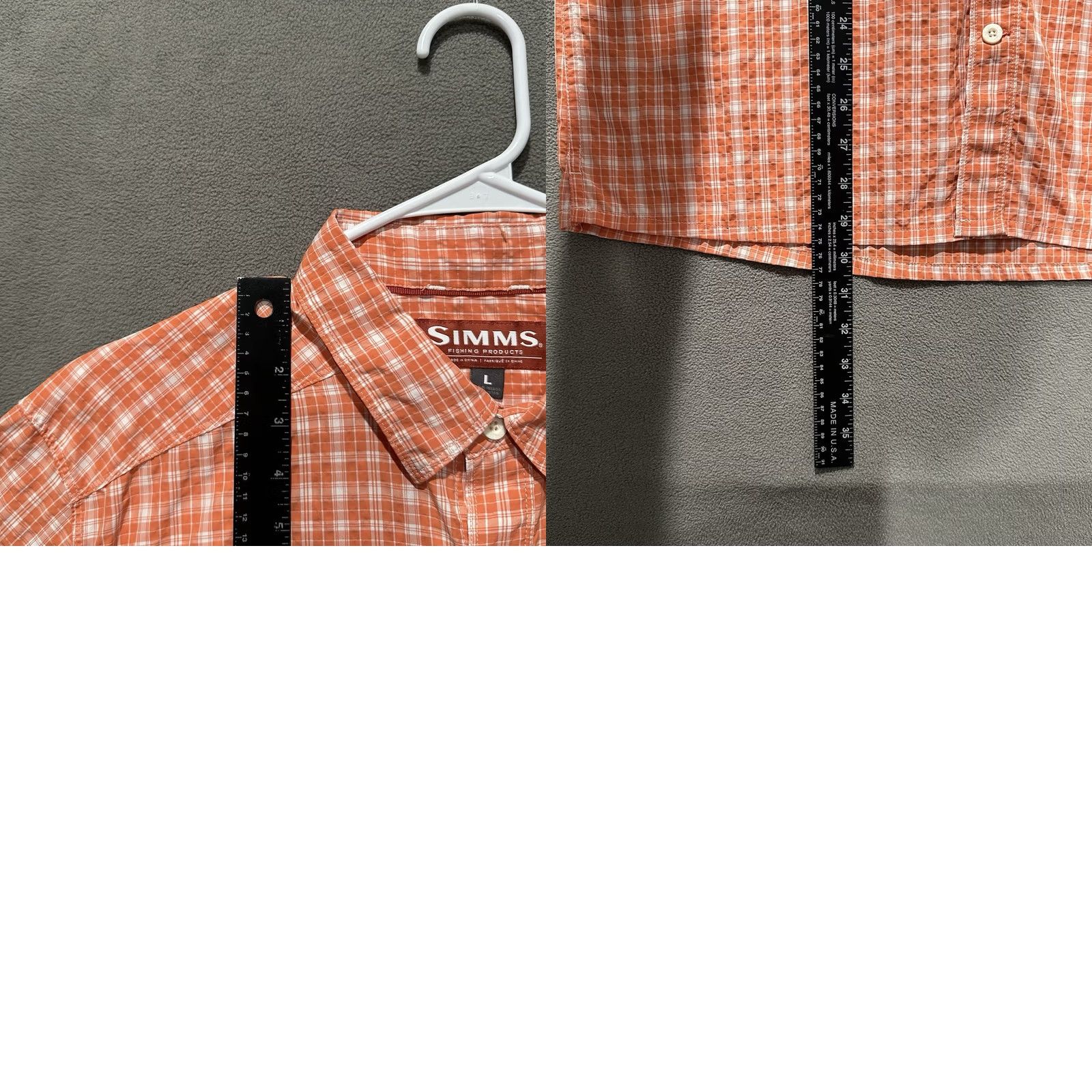 Vintage Simms Shirt Mens Large Orange Plaid Button-Up Short Sleeve Fishing EUC Size US L / EU 52-54 / 3 - 8 Thumbnail