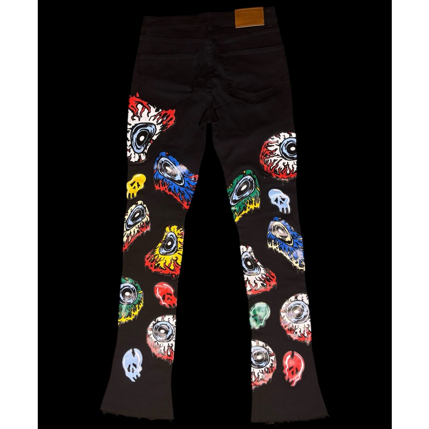 0 Brand X Eyeballs and Skulls Print Black Denim Fashion Jeans Size US 32 / EU 48 - 2 Thumbnail