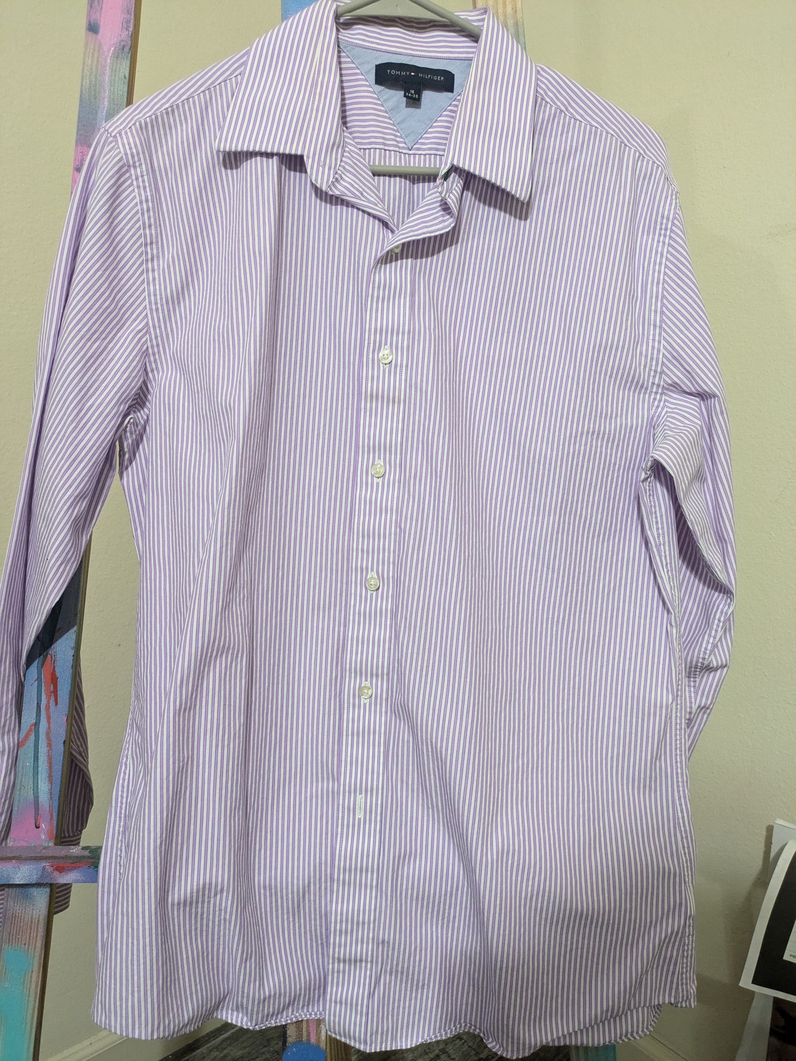Tommy Hilfiger Tommy Hilfiger lavender stripe button up long sleeve shirt Size US XL / EU 56 / 4 - 2 Thumbnail