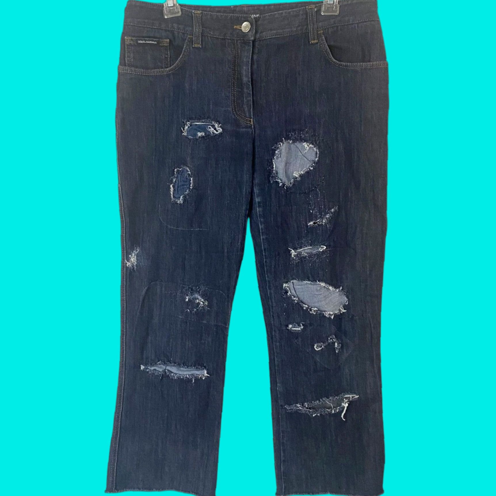 Dolce & Gabbana Dolce & Gabbana Jeans Women Size 10 Blue Crop Straight-Leg Denim Raw-Hem Mid Rise Distressed Womens Size 32" / US 10 / IT 46 - 1 Thumbnail