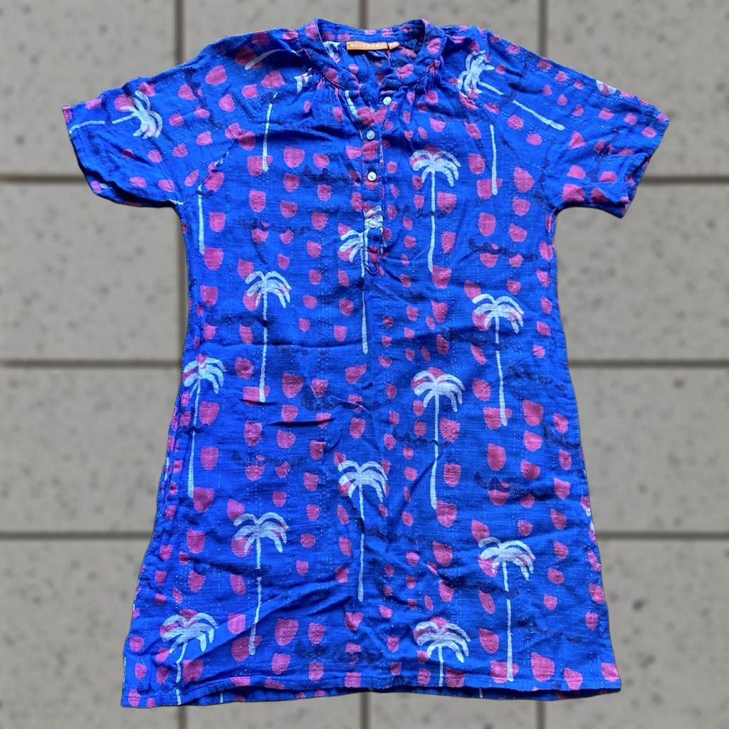 Vintage Oliphant Dress Womens XS Blue Cotton Mini Tropical Breezy Beach Button Up Size XS / US 0-2 / IT 36-38 - 1 Thumbnail