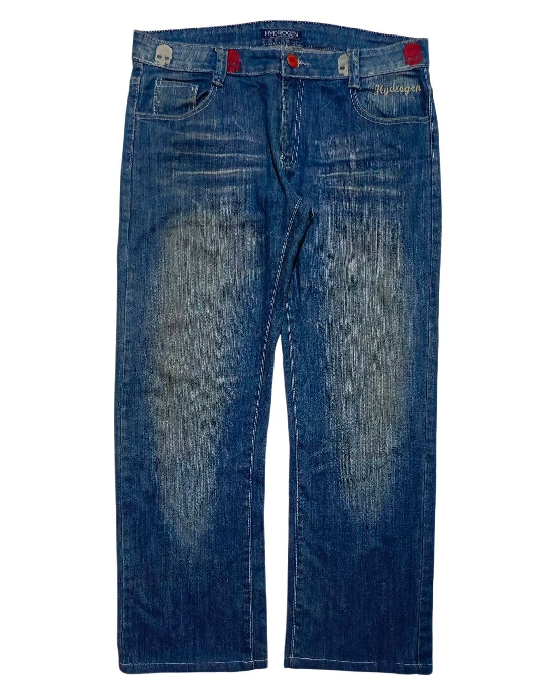 Designer CRAZY CYBER GRUNGE SKULL JEANS HYDROGEN STYLE BAGGY SKATER Size US 34 / EU 50 - 3 Thumbnail