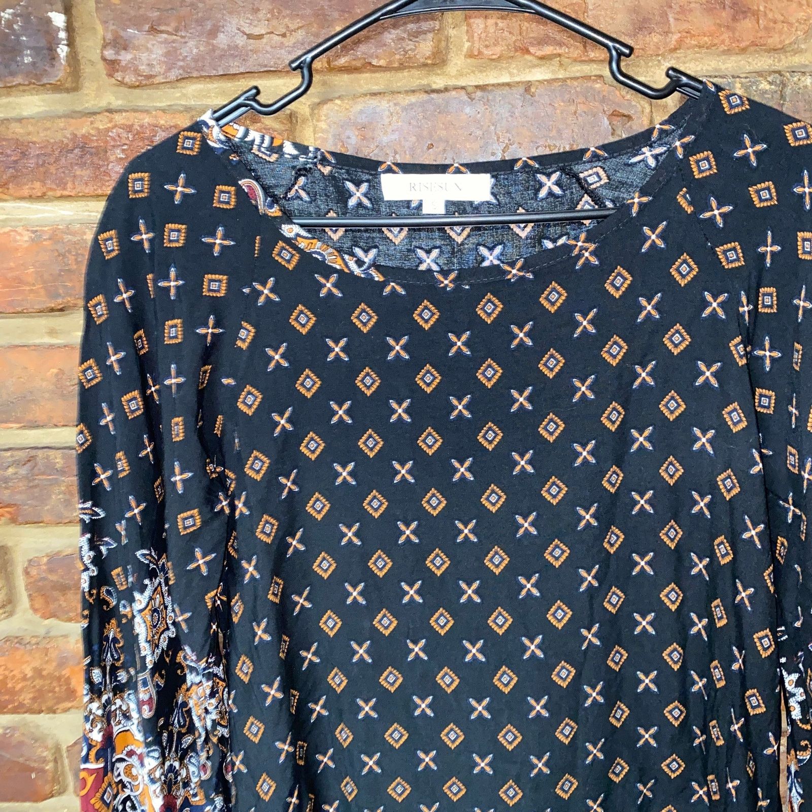 Other Risesun Black Printed Long Sleeve Mini Shift Dress Small Size S / US 4 / IT 40 - 2 Thumbnail