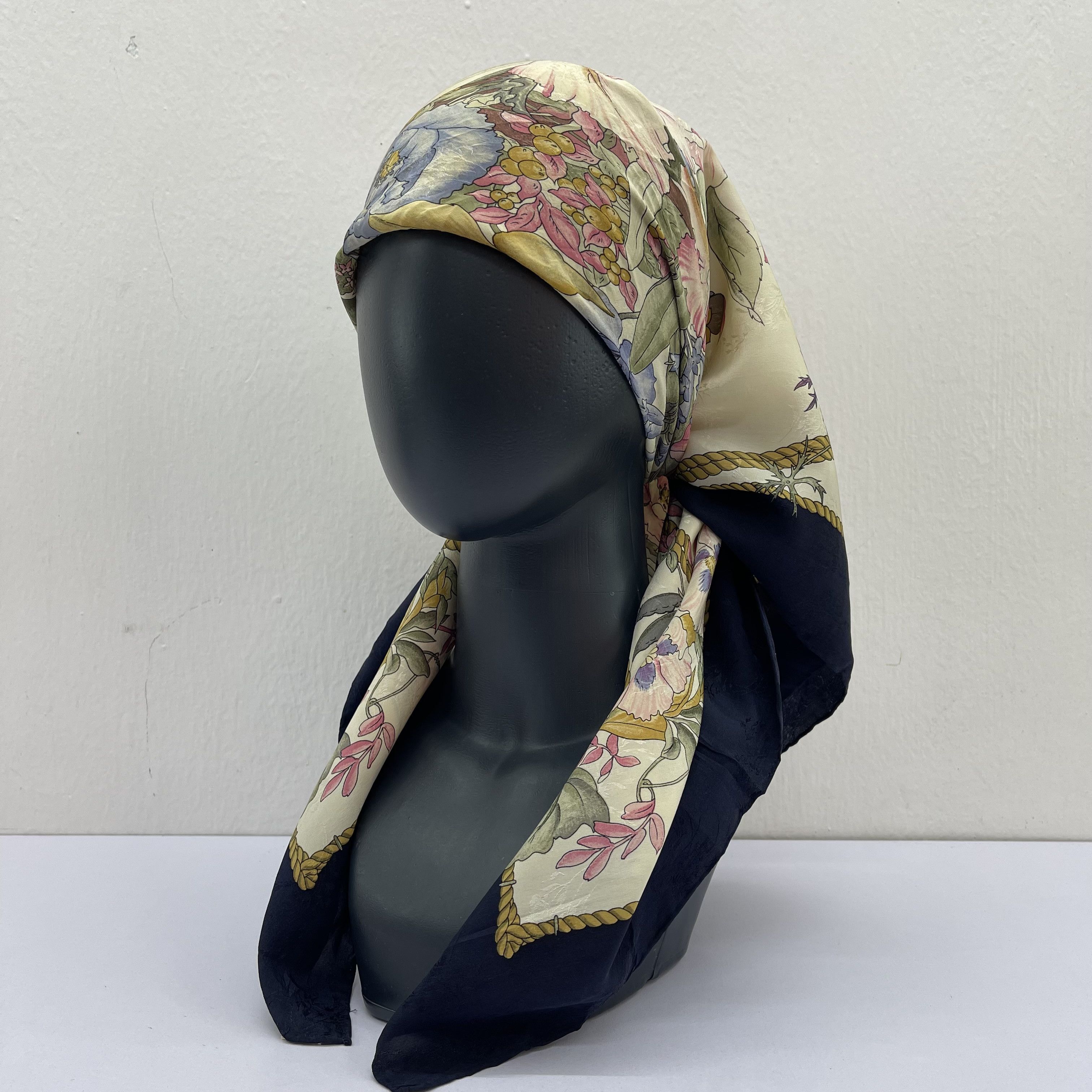 Other Vintage Moon Bat Silk Scarf: Floral Babushka Scarf - S7049 Size ONE SIZE - 1 Thumbnail