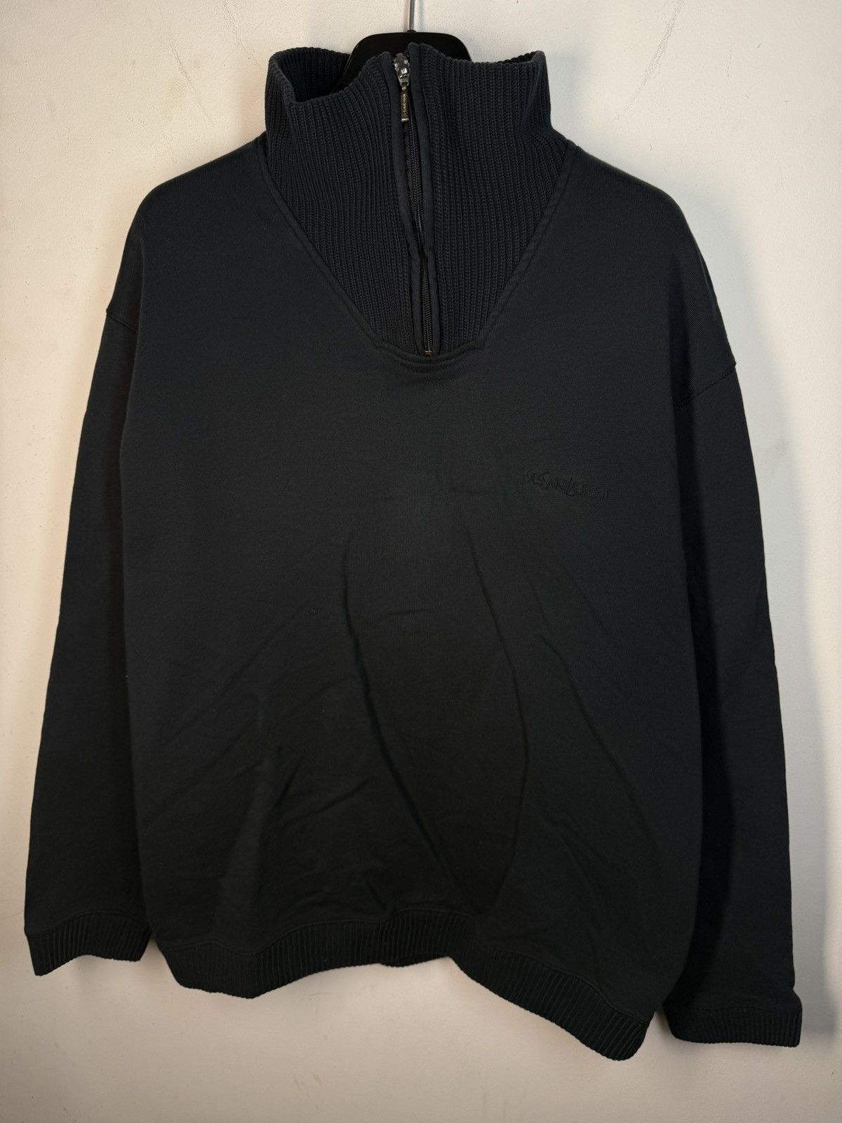 Yves Saint Laurent 90s YSL Sweatshirt 1/4 Quarter Zip Navy Sweater Vintage Size US XL / EU 56 / 4 - 18 Thumbnail