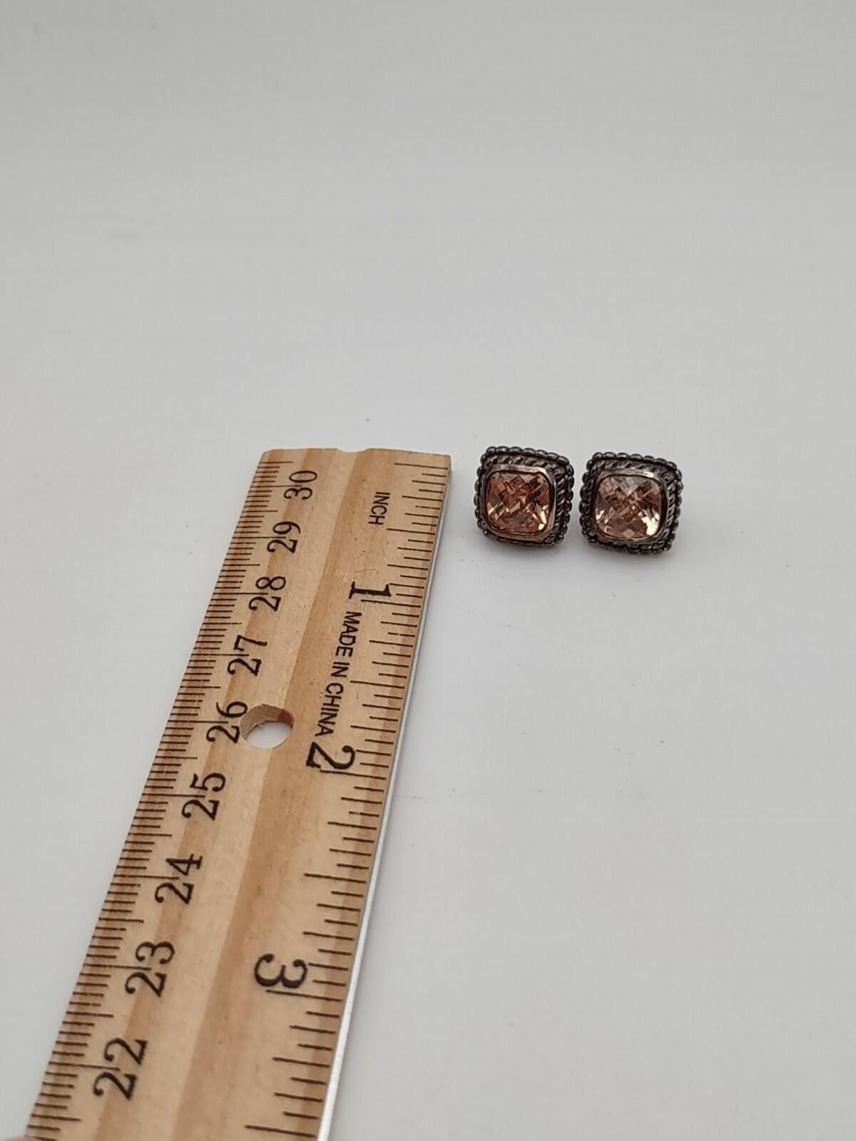 Sterling Silver Sterling Silver Cable Style Stud Earrings Peach CZ 925 Size ONE SIZE - 4 Thumbnail