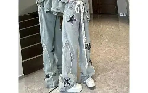 Other High Waist Star Pattern Print Patchwork Long Trousers Size US 27 - 2 Thumbnail