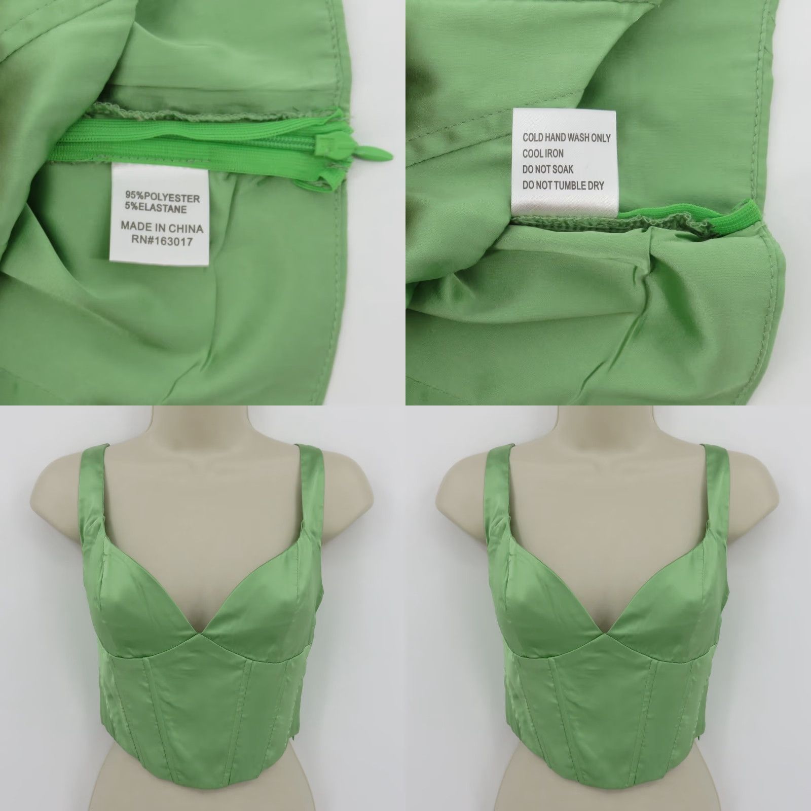 PRINCESS POLLY Princess Polly Women Tank Top Cropped Sweetheart Corset Zip Green 8 US Satin Polyester Casual Knits No N/A Size M / US 6-8 / IT 42-44 - 8 Thumbnail