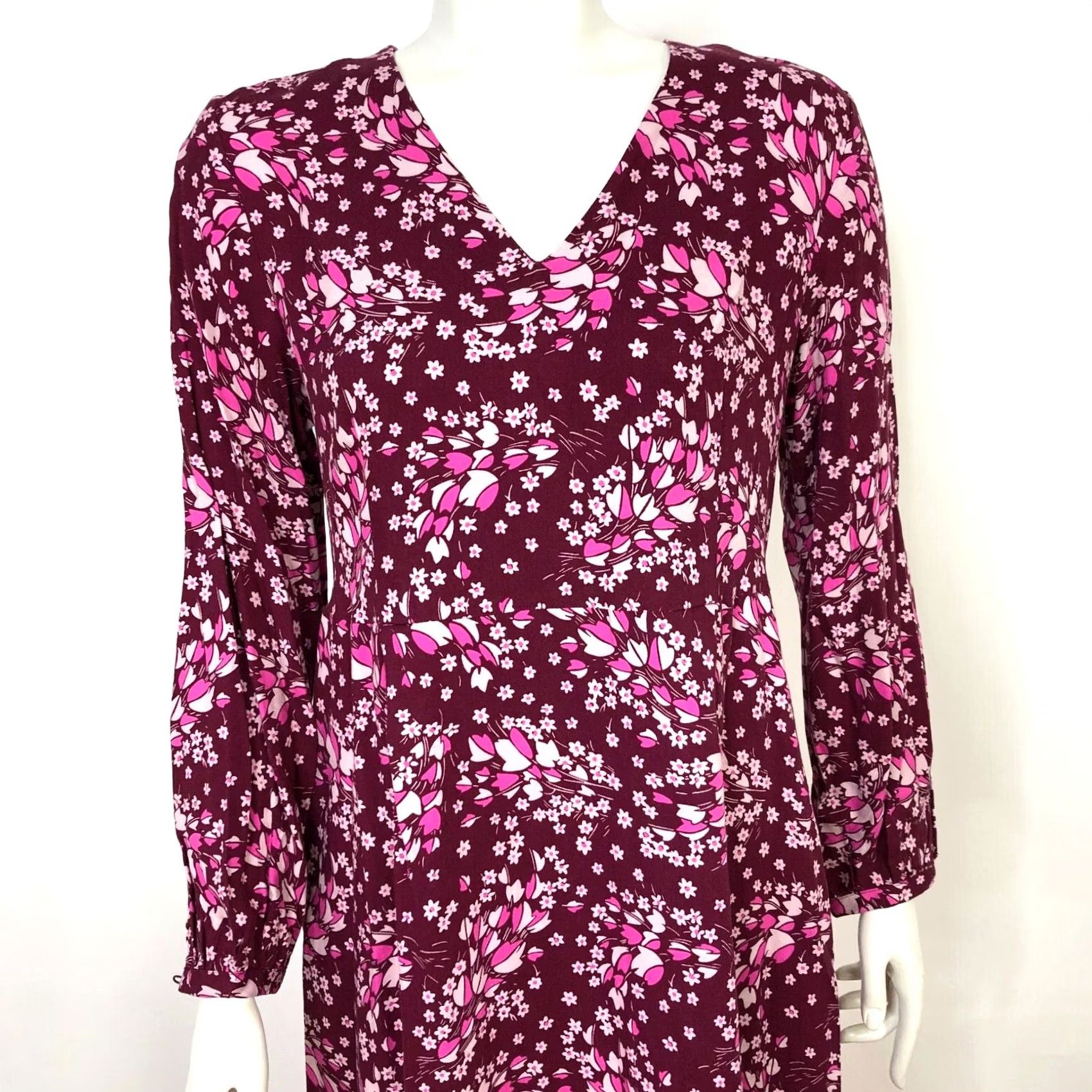 Boden Boden Womens Midi Dress 6P Petite Burgundy Floral Viscose Size M / US 6-8 / IT 42-44 - 2 Thumbnail