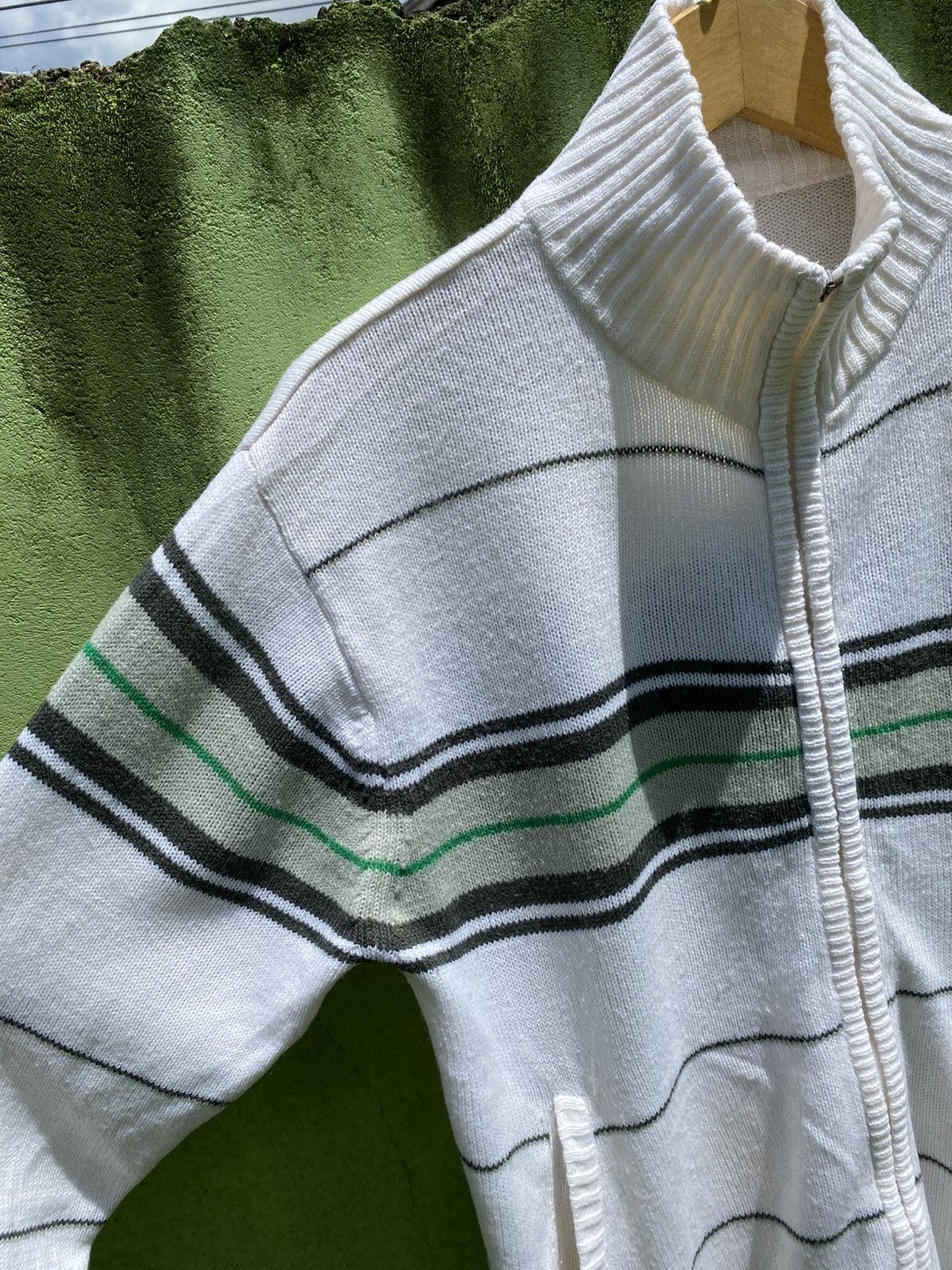 Vans VANS White Zip-Up Knit Sweater Striped Vintage Streetwear Size US L / EU 52-54 / 3 - 4 Thumbnail