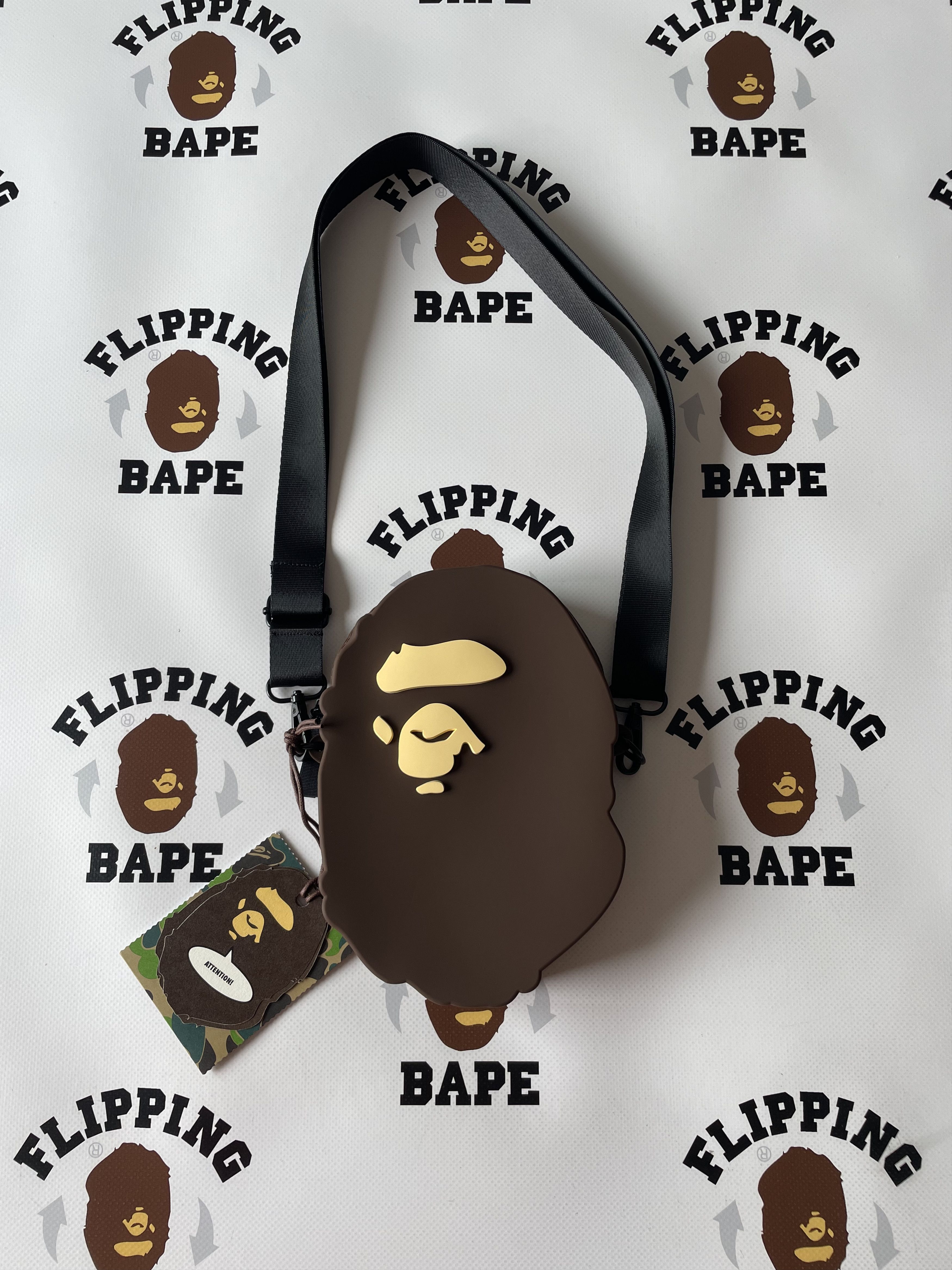 image of Bape Ape Head Silicon Shoulder Bag in Brown, Men's