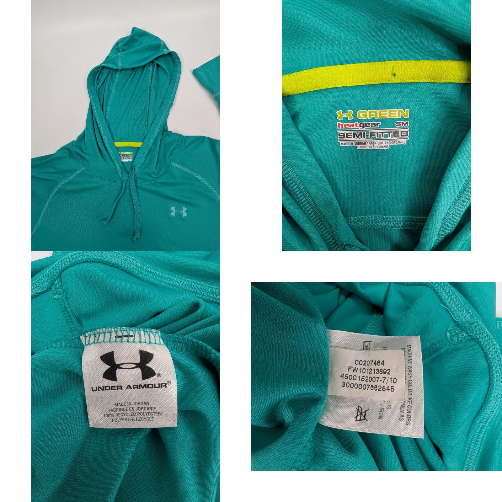 Under Armour Under Armour HeatGear Hoodie Shirt Women’s Small Teal Green Semi-Fitted Zip Hooded CrossFit Activewear Pullover Crew Neck Long Sleeve Size S / US 4 / IT 40 - 8 Thumbnail