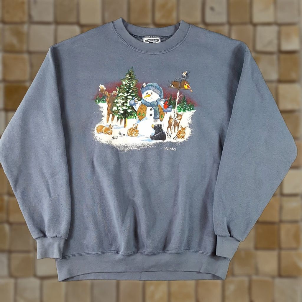Lee VINTAGE Lee Sweatshirt Pullover Crewneck Size L Blue 90s Winter Snowman Christmas Animals Graphic Print Men Size US L / EU 52-54 / 3 - 1 Thumbnail