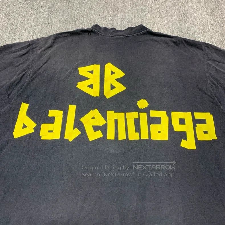 Balenciaga Balenciaga Black Washed Destroyed Tape Short Sleeve Size US S / EU 44-46 / 1 - 9 Thumbnail