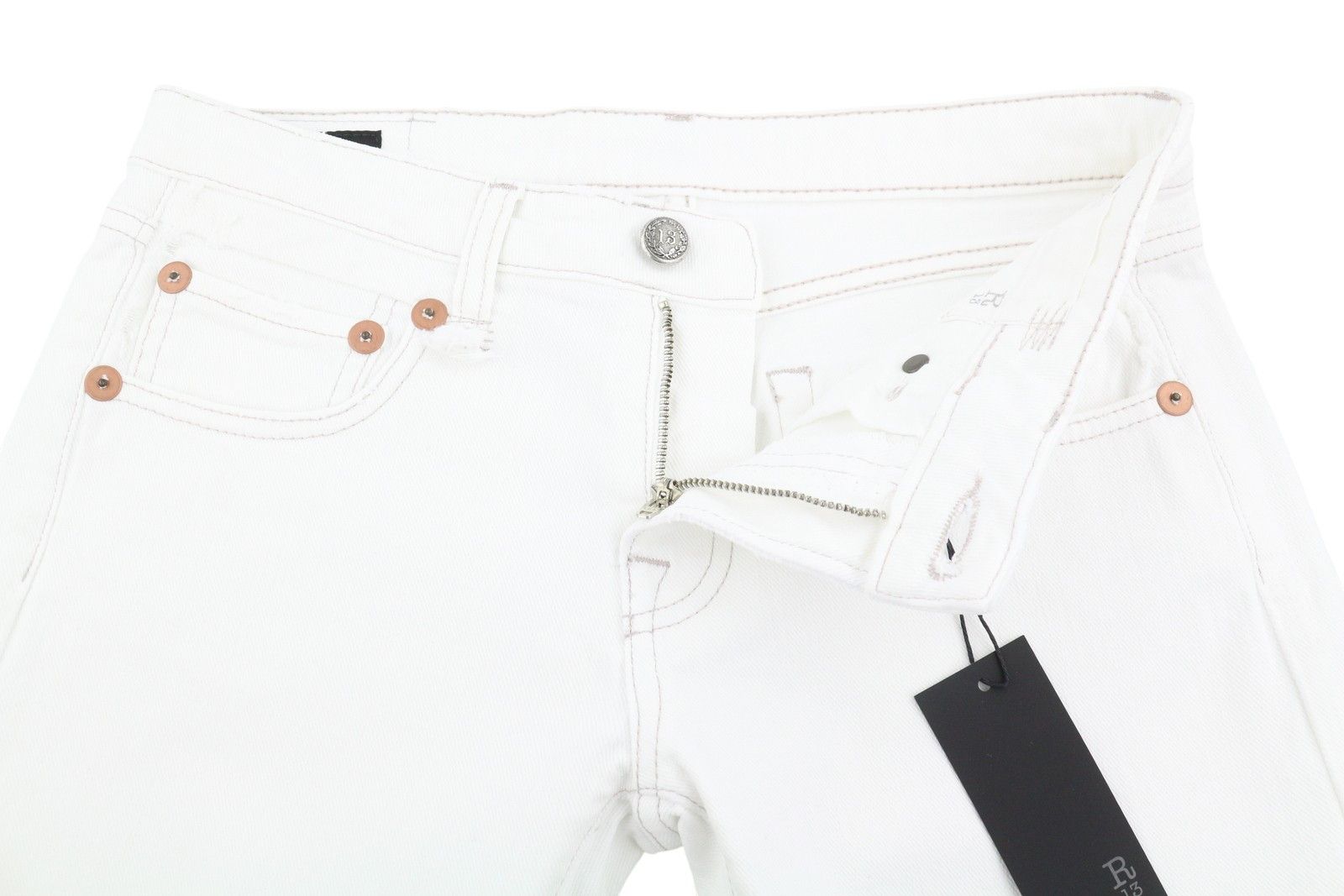R13 BOY STRAIGHT 25 Bale White Cropped Ankle Zip Jeans 87160 Size 25" / US 0 / IT 36 - 5 Thumbnail