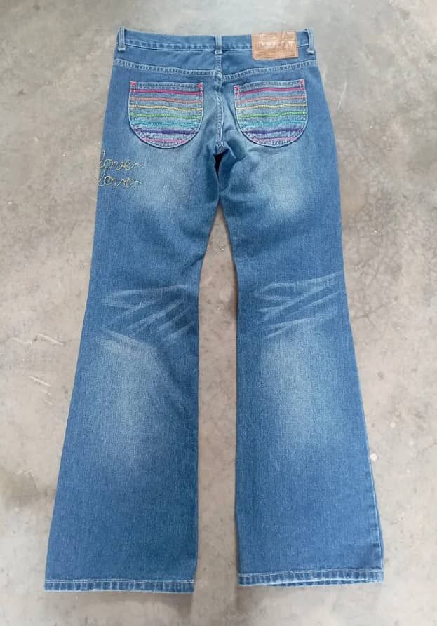 Tornado Mart Flare Jeans Japanese Blue Moon Blue Embroidered Jeans Size US 27 - 2 Thumbnail