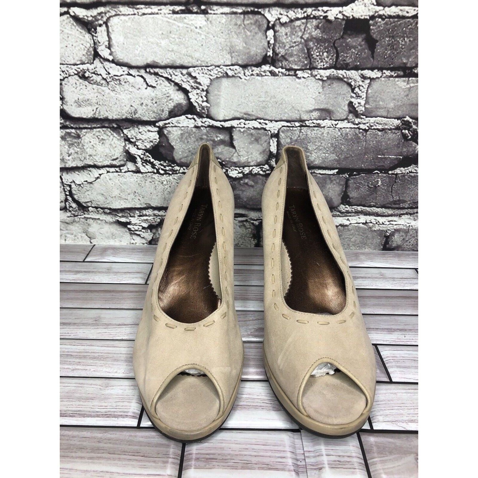 Other Taryn Rose Beige Suede Leather Peep Toe Dress High Wedges Wo Size US 9 / IT 39 - 17 Thumbnail