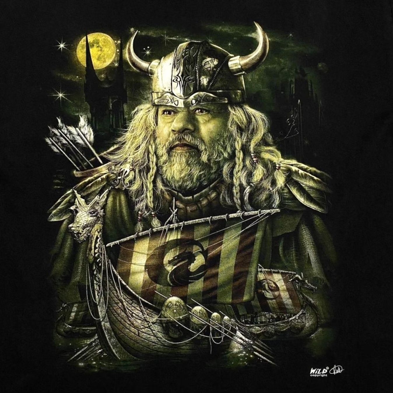 Vintage WILD Gothic Fantasy Viking Warrior Graphic Black T-Shirt XL Men Vintage Regular Short Sleeve Cotton T-Shirt Mens Size US XL / EU 56 / 4 - 4 Thumbnail
